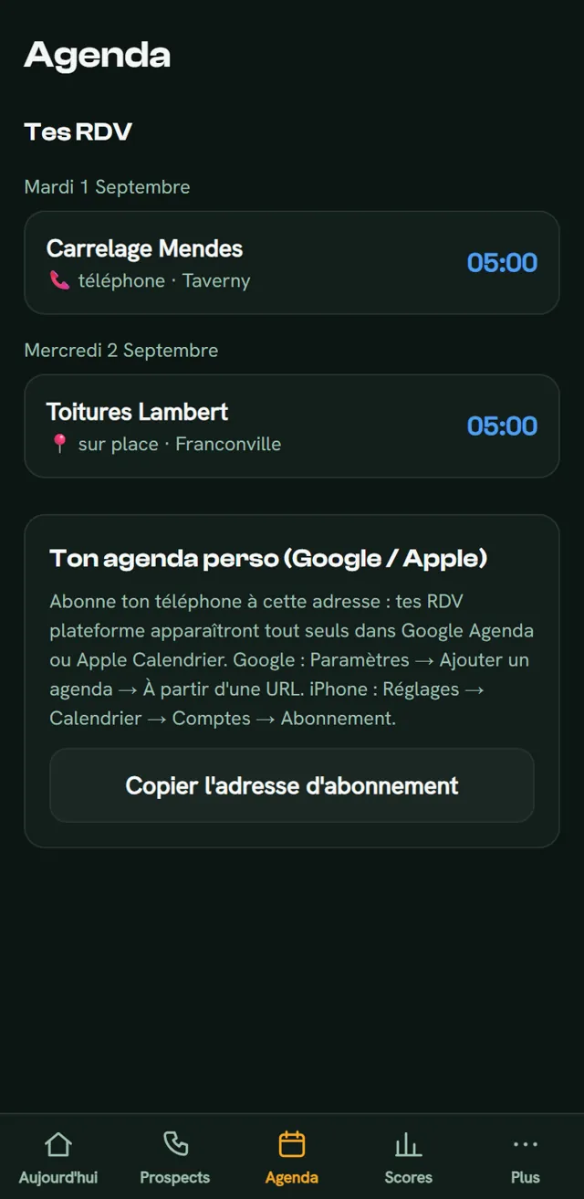 Écran Agenda