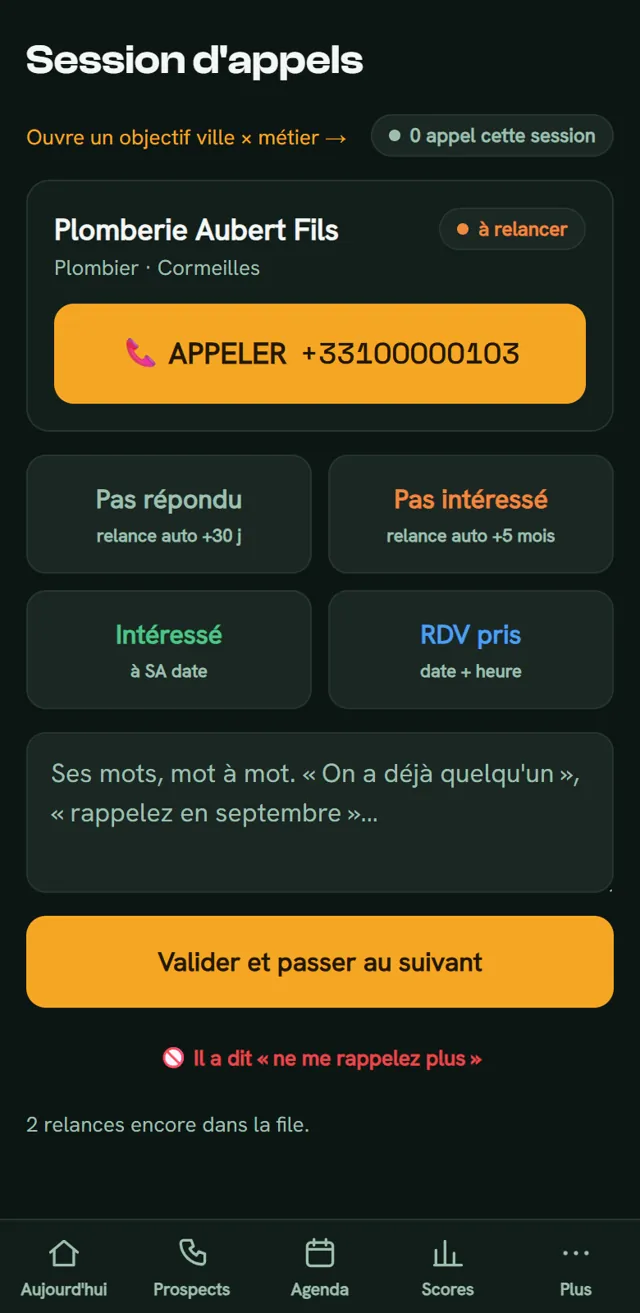 Écran Session d'appels